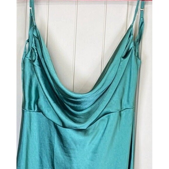 Vintage Satin Teal Slip Dress Women’s XL Adjustable Spaghetti Strap Cowl Neck - Picture 3 of 5